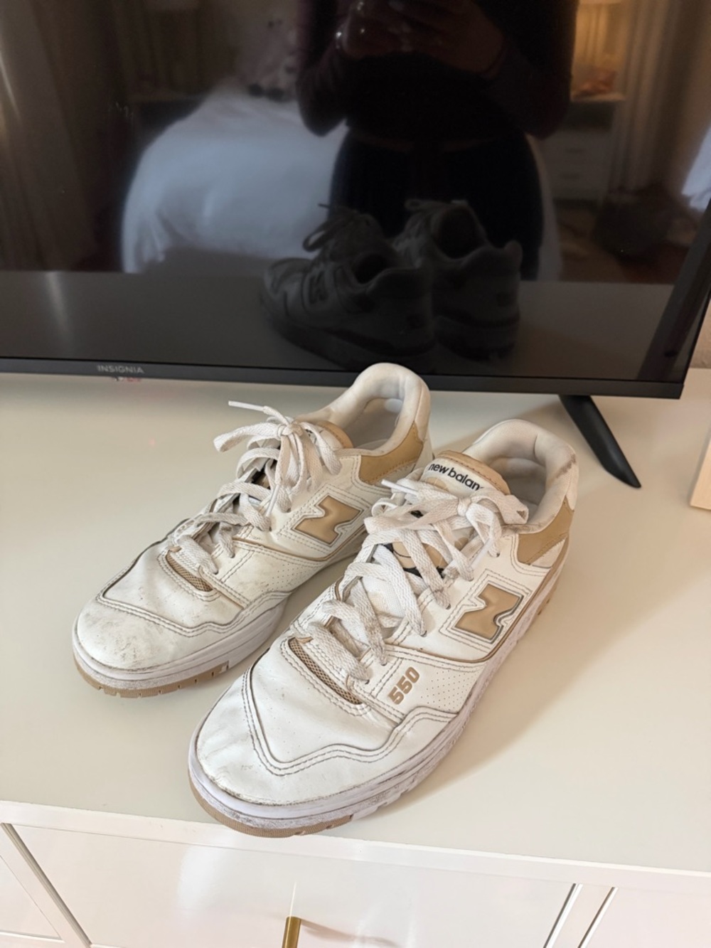 New Balance White & Tan 550 Low-Top Sneakers